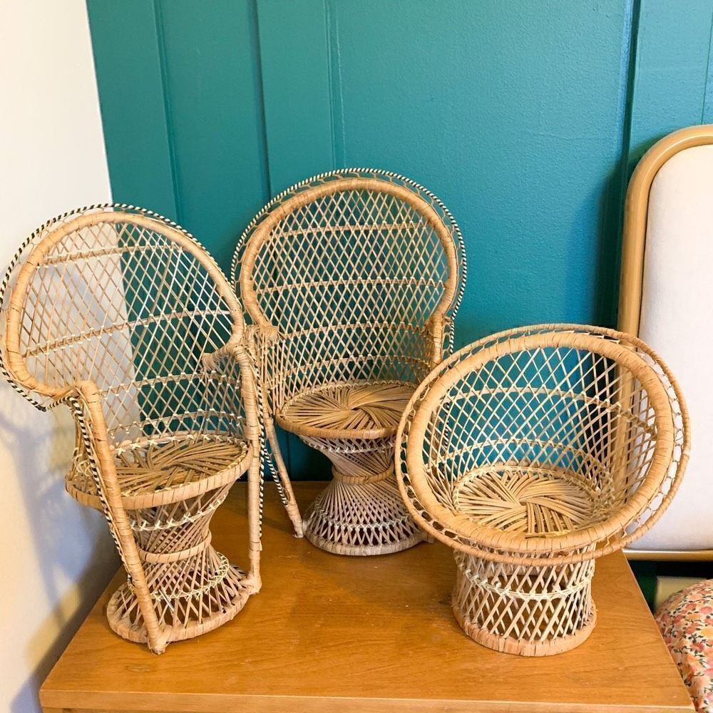Bundle 3 wicker rattan plant stands boho home decor